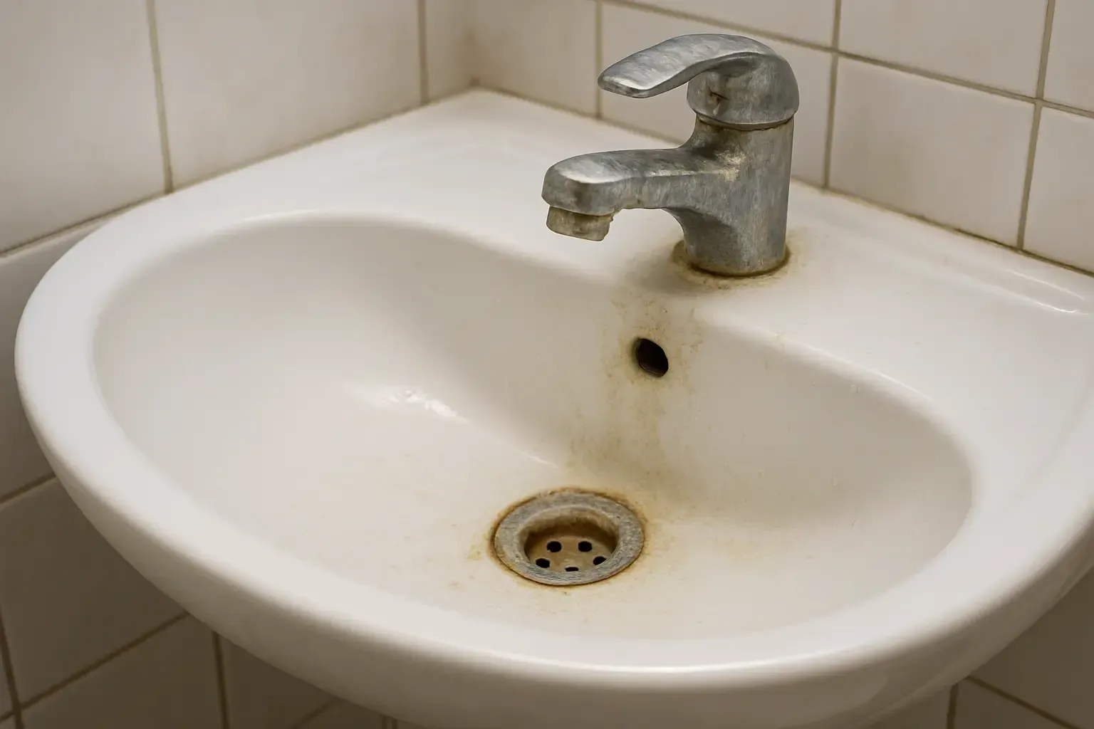 A sink covered in limescale